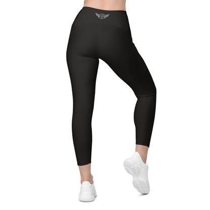 Crossover High-Waist Leggings with Pockets for Workout & Dance Black | model Back