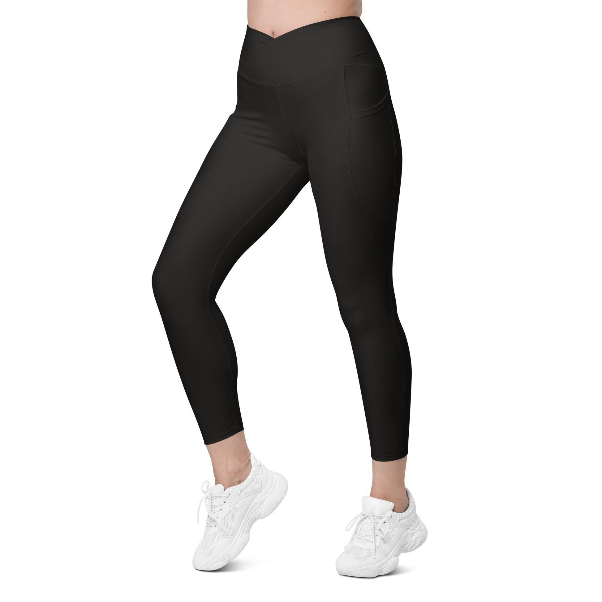 Crossover High-Waist Leggings with Pockets for Workout & Dance | Model front left 