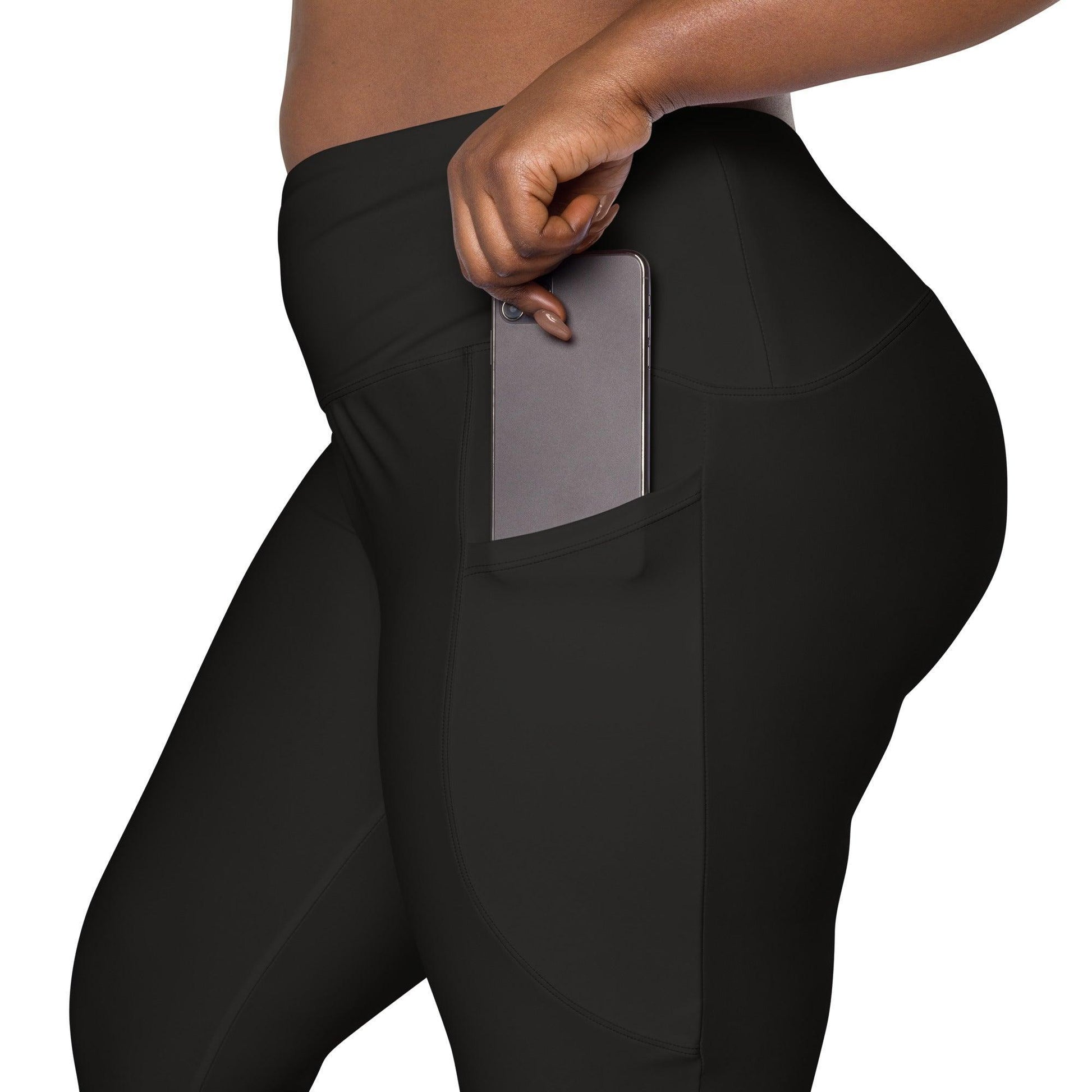 Crossover High-Waist Leggings with Pockets for Workout & Dance Black | Model product details 