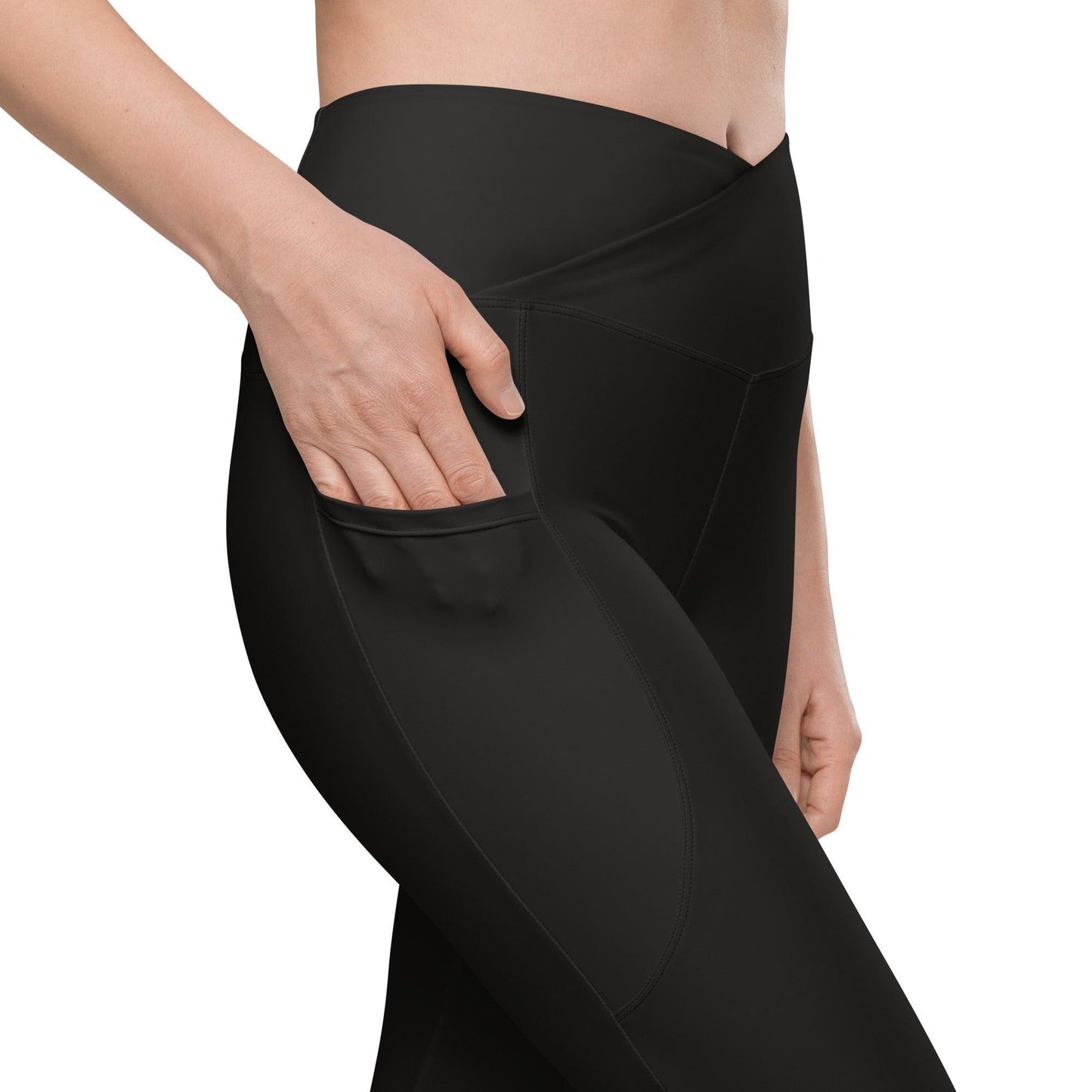 Crossover High-Waist Leggings with Pockets for Workout & Dance | Black | Model details 