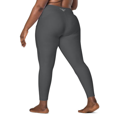 Crossover High-Waist Leggings with Pockets for Workout & Dance Charcoal | plus size Model back 