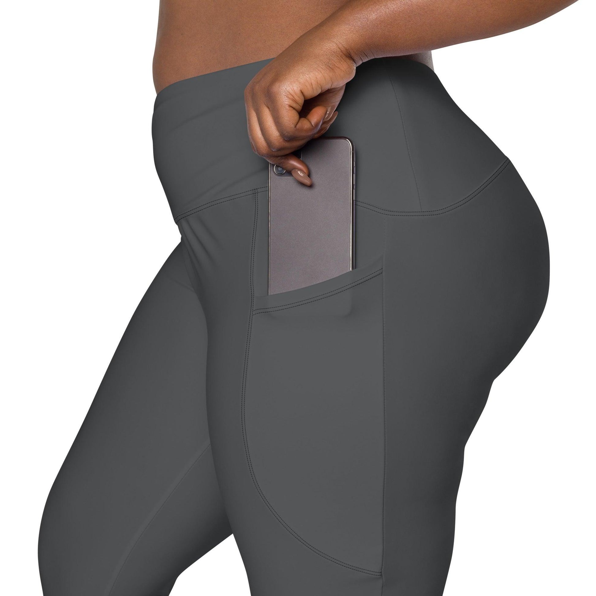 Crossover High-Waist Leggings with Pockets for Workout & Dance Charcoal | plus size model product detail