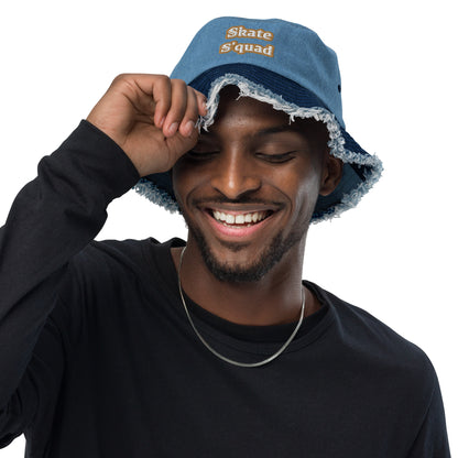 Dazz’Up Distressed embroidered denim bucket hat | Skate S’quad Dazz'Up Store