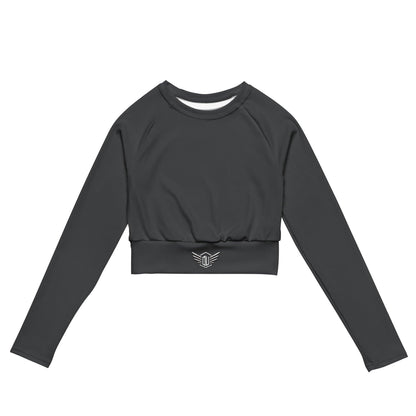 Sleek Long-Sleeve Crop Top for Activewear & Dancewear Charcoal | Flat front 