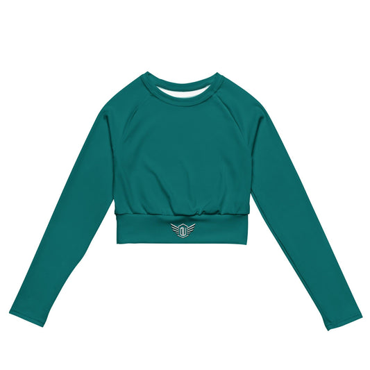 Sleek Long-Sleeve Crop Top for Activewear & Dancewear Teal | Flat front