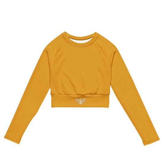 Sleek Long-Sleeve Crop Top for Activewear & Dancewear Yellow Mustard | Front flat