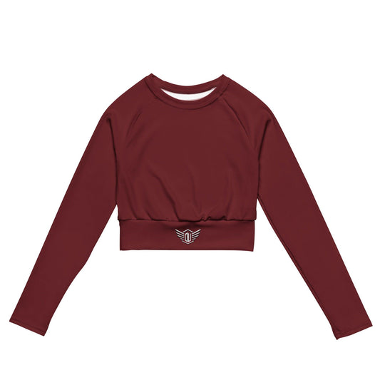 Sleek Long-Sleeve Crop Top for Activewear & Dancewear Burgundy | Front Flat